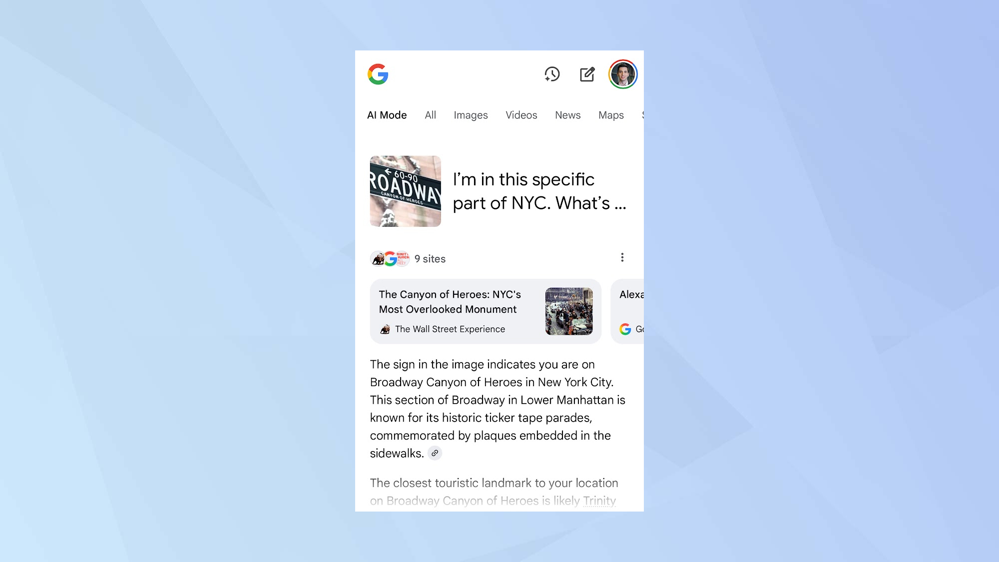 AI mode visual search results