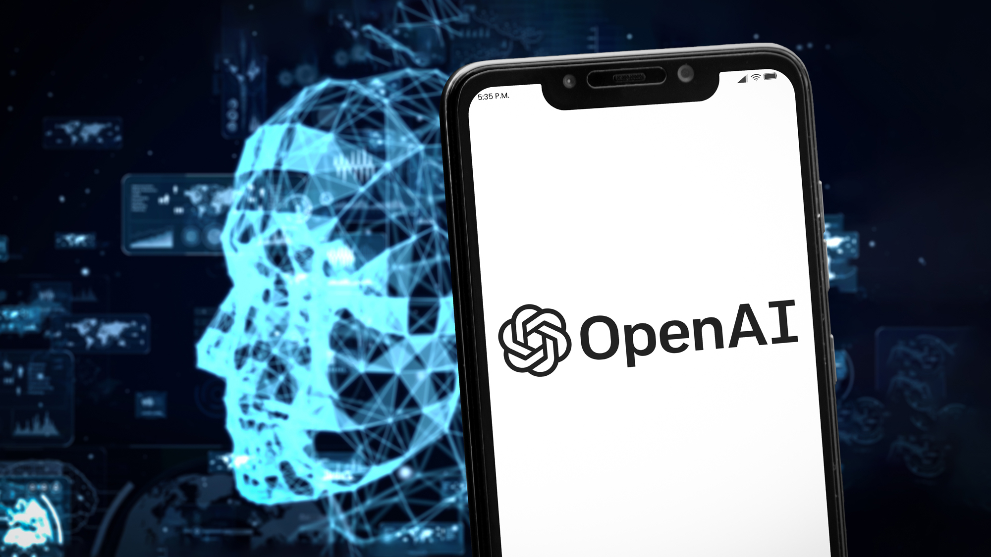 شعار OpenAI مع رأس بشري آلي