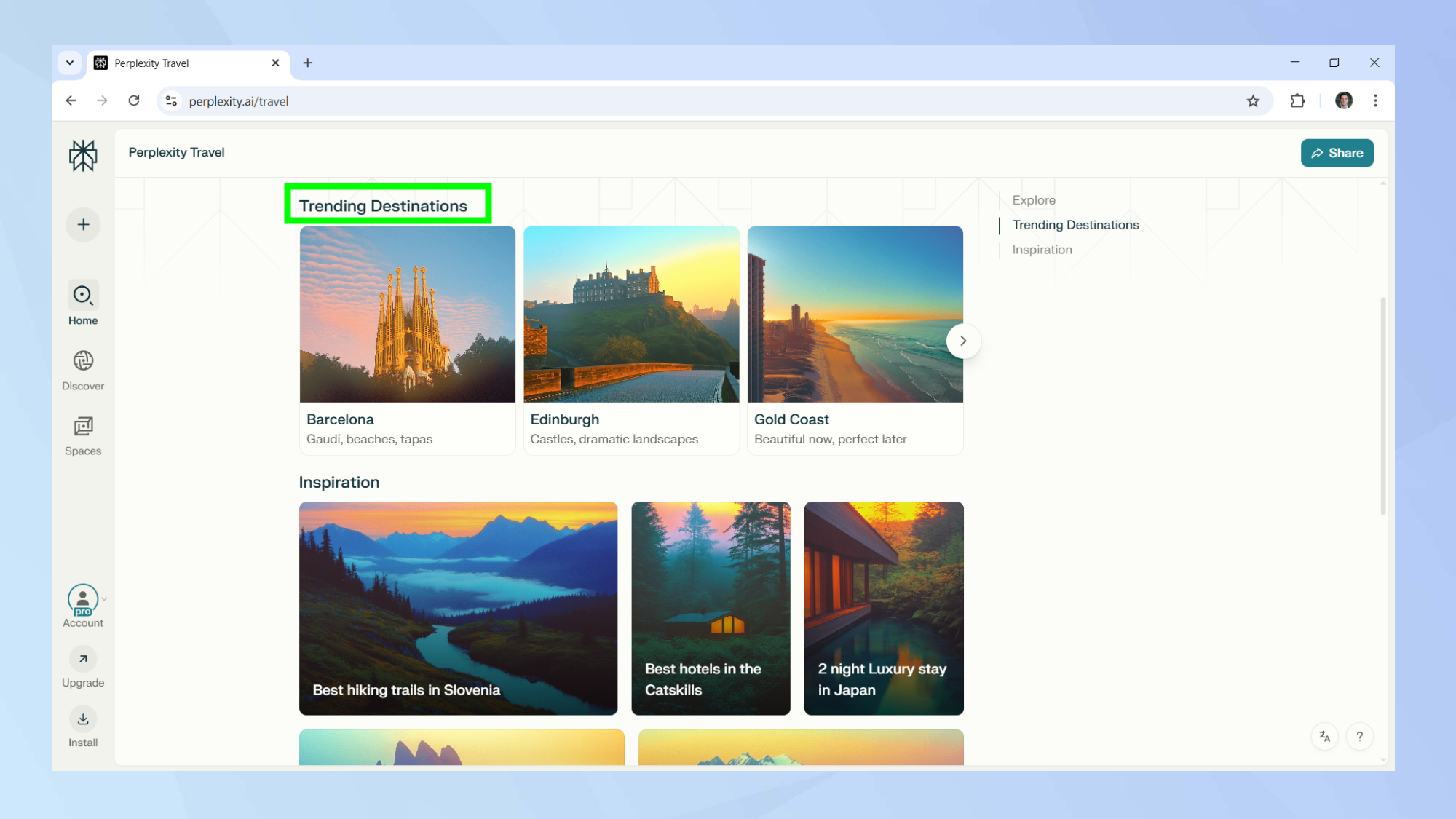 Perplexity Trending Destinations