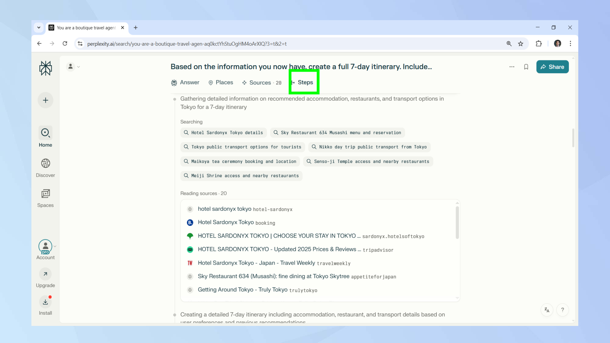 Perplexity Steps Tab