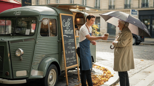 لقطة تم إنشاؤها بواسطة الذكاء الاصطناعي تظهر باريستا يسلم امرأة قهوة