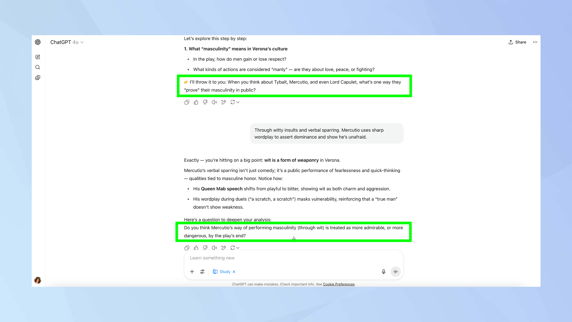 ChatGPT learning questions
