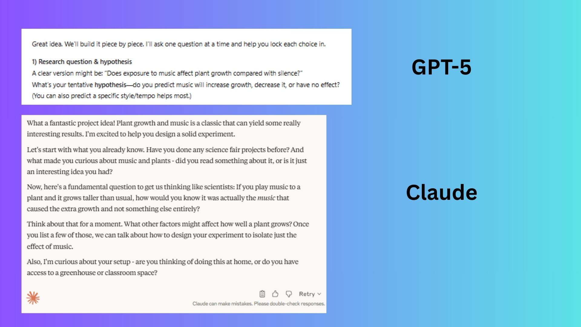 GPT-5 vs Claude screenshot