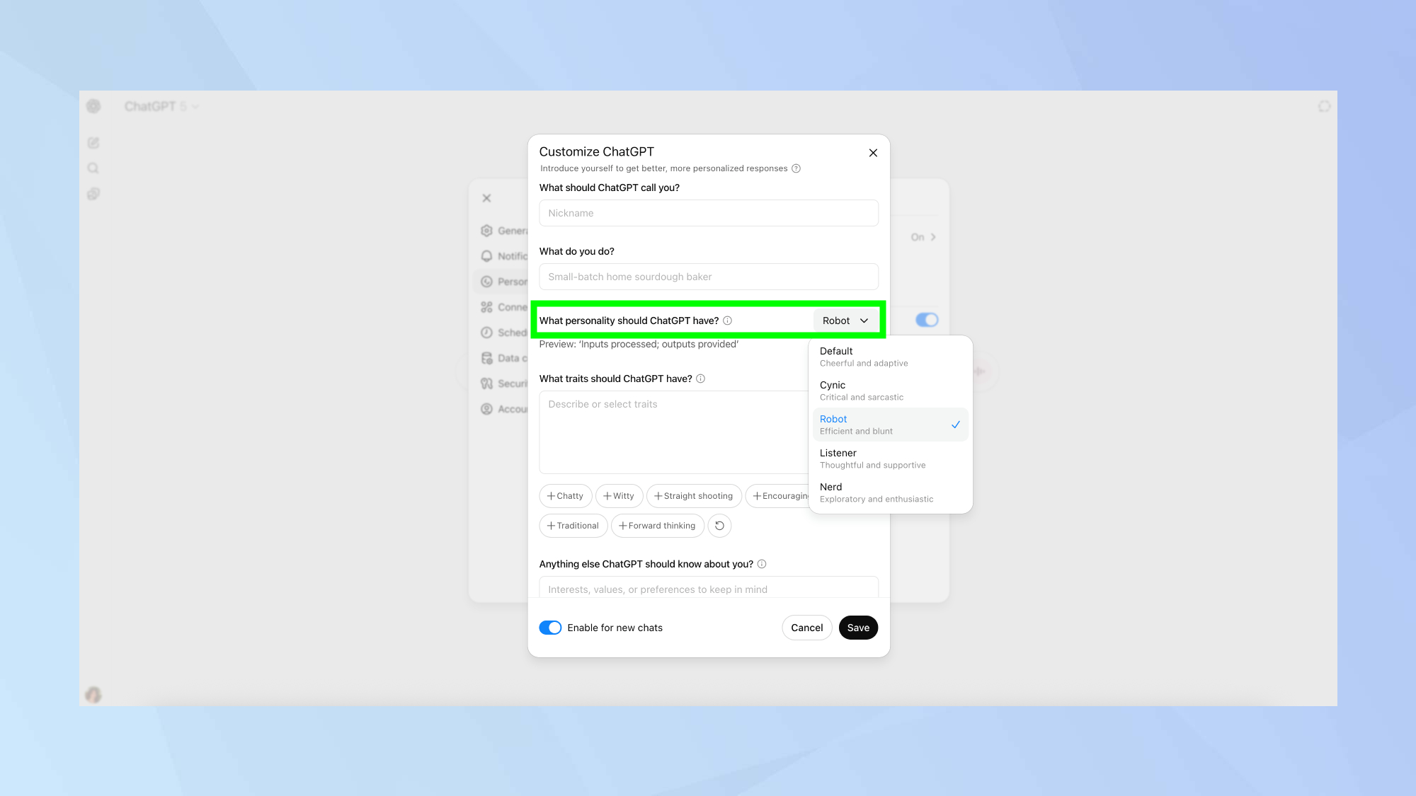 ChatGPT-5 Personalities