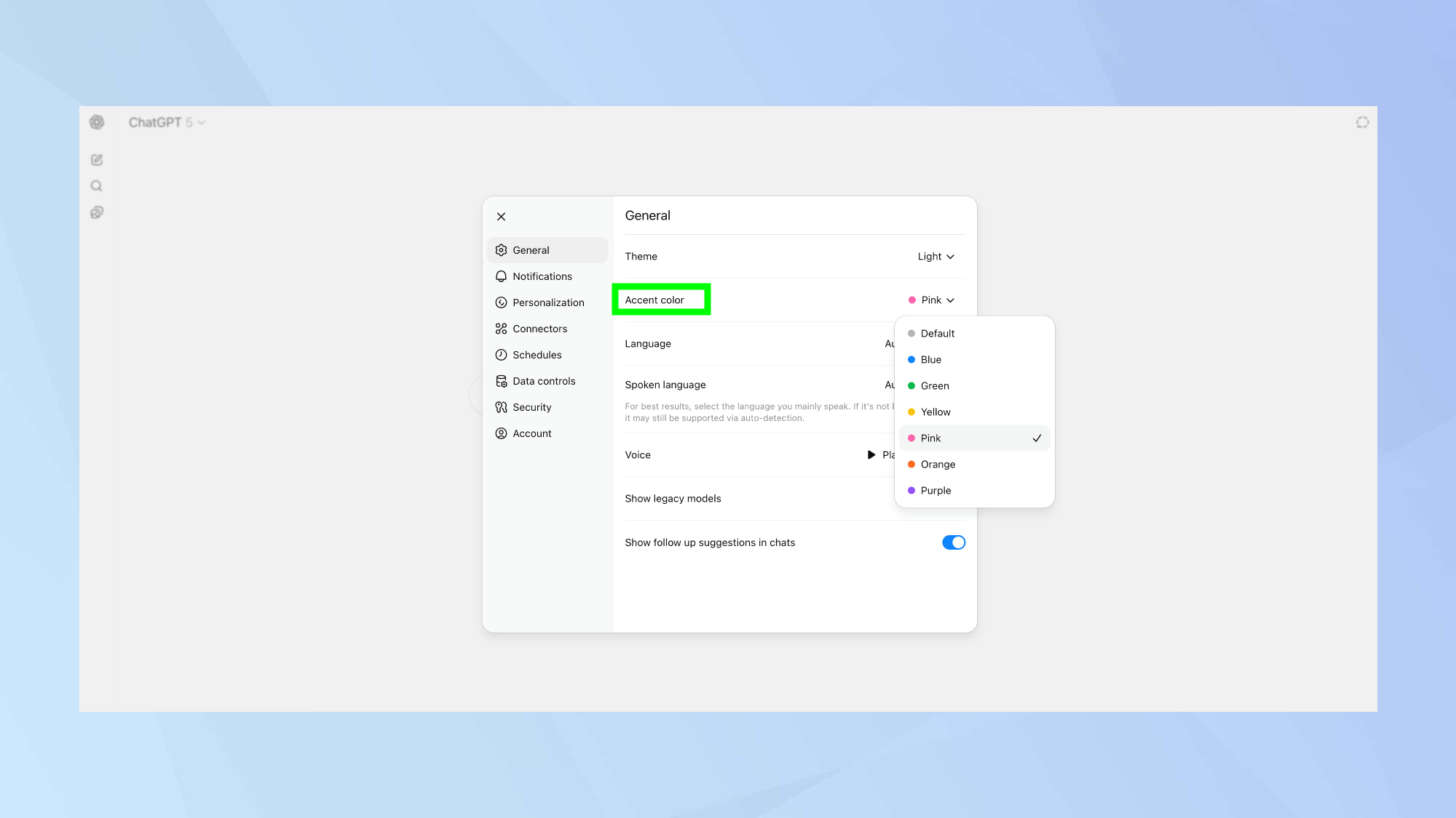 ChatGPT-5 accent color