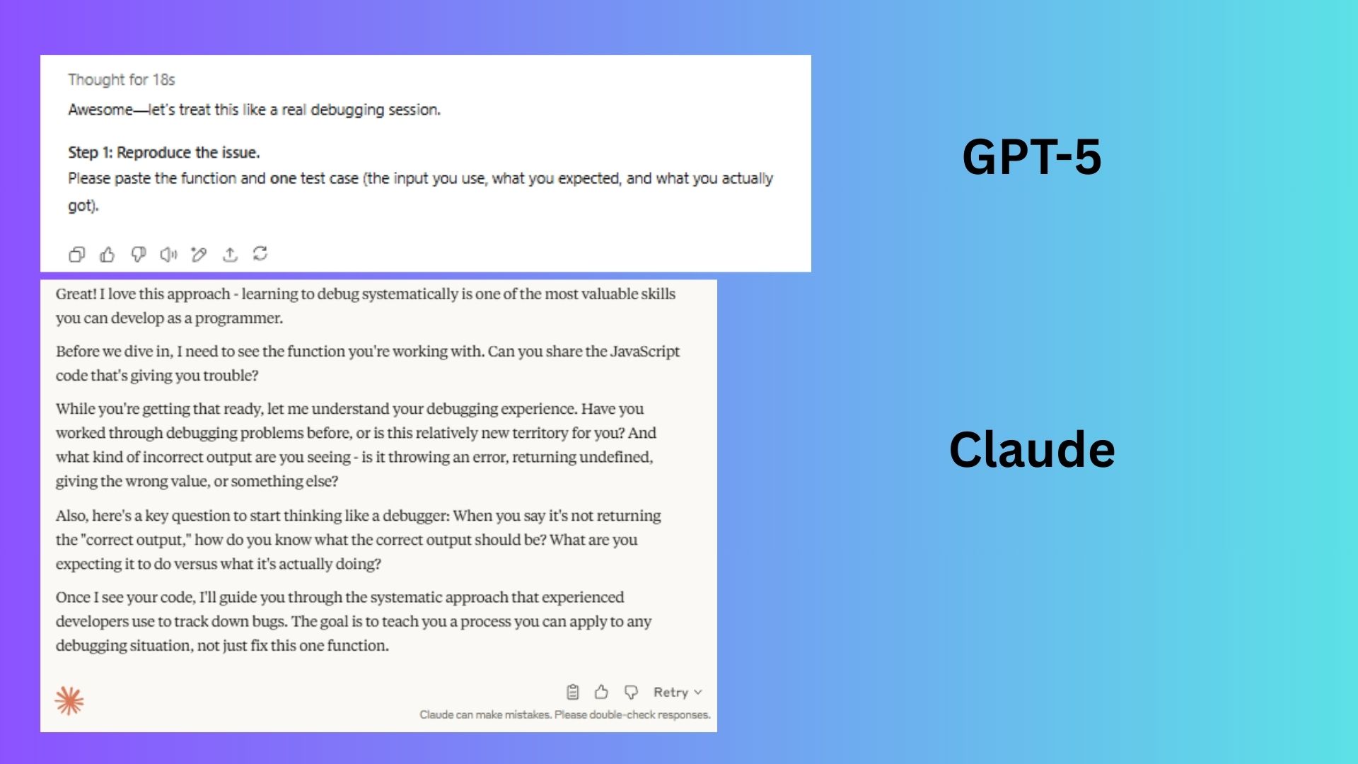 GPT-5 vs Claude screenshot