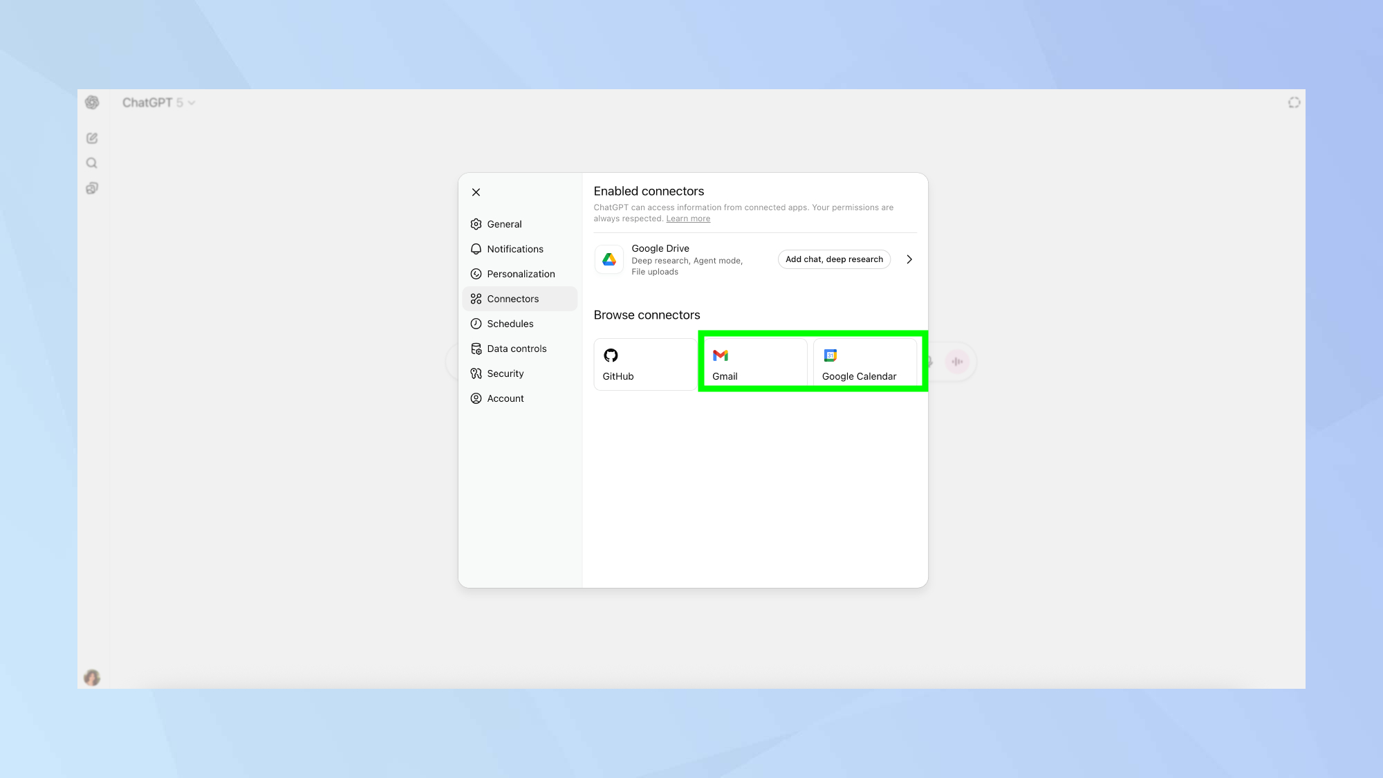 ChatGPT-5 Gmail and Google Calendar intergration