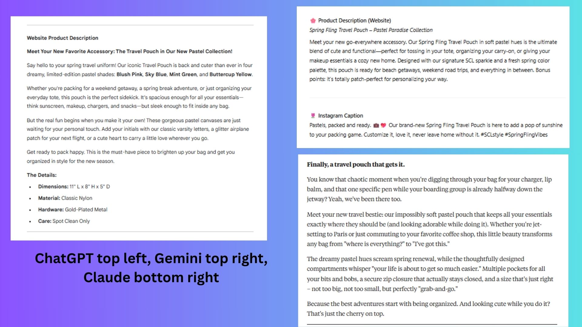screenshot of ChatGPT, Gemini and Claude responses