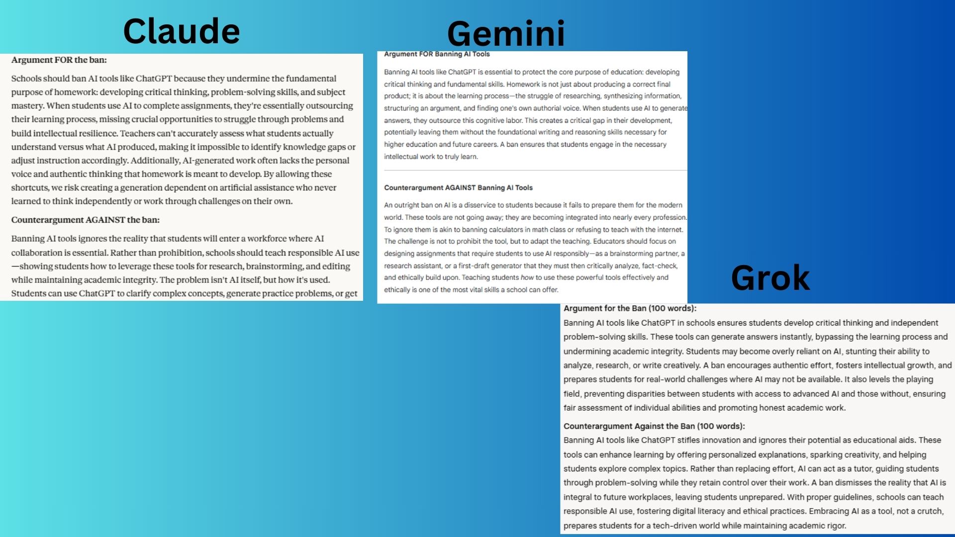 لقطة شاشة لمواجهة بين Claude و Gemini و Grok