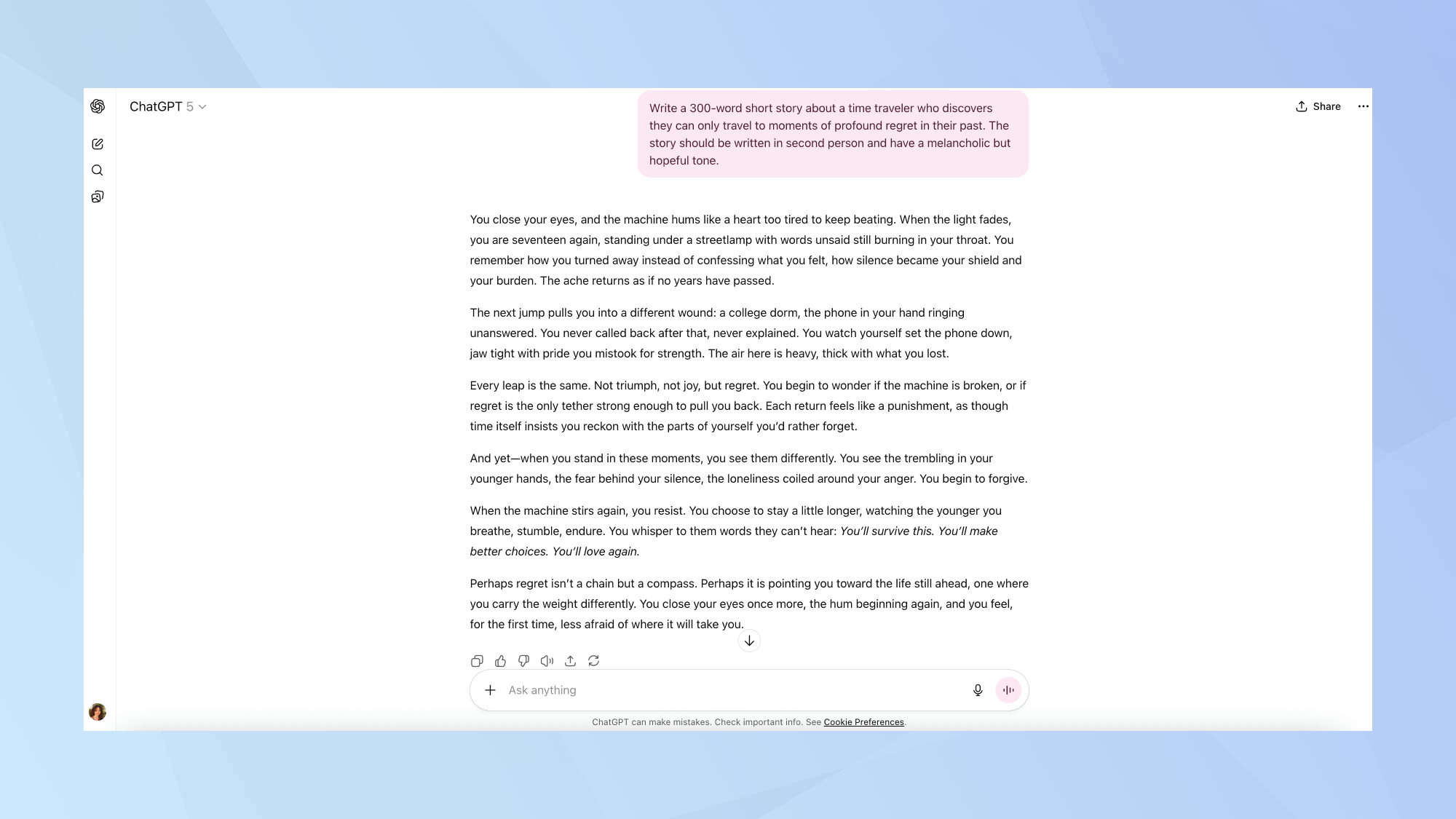 نتائج اختبار الكتابة الإبداعية لـ GPT-5