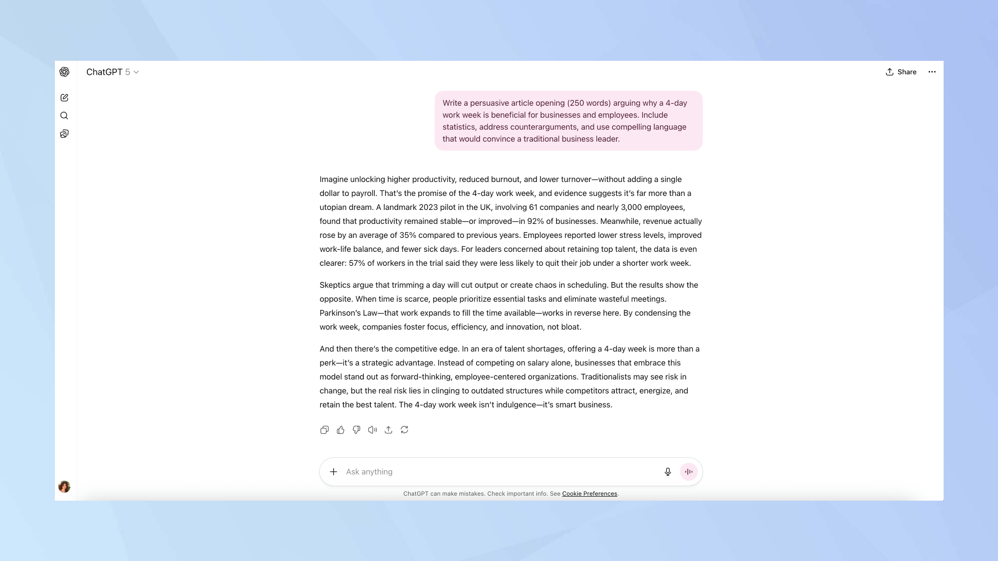 نتائج كتابة مقنعة لـ GPT-5