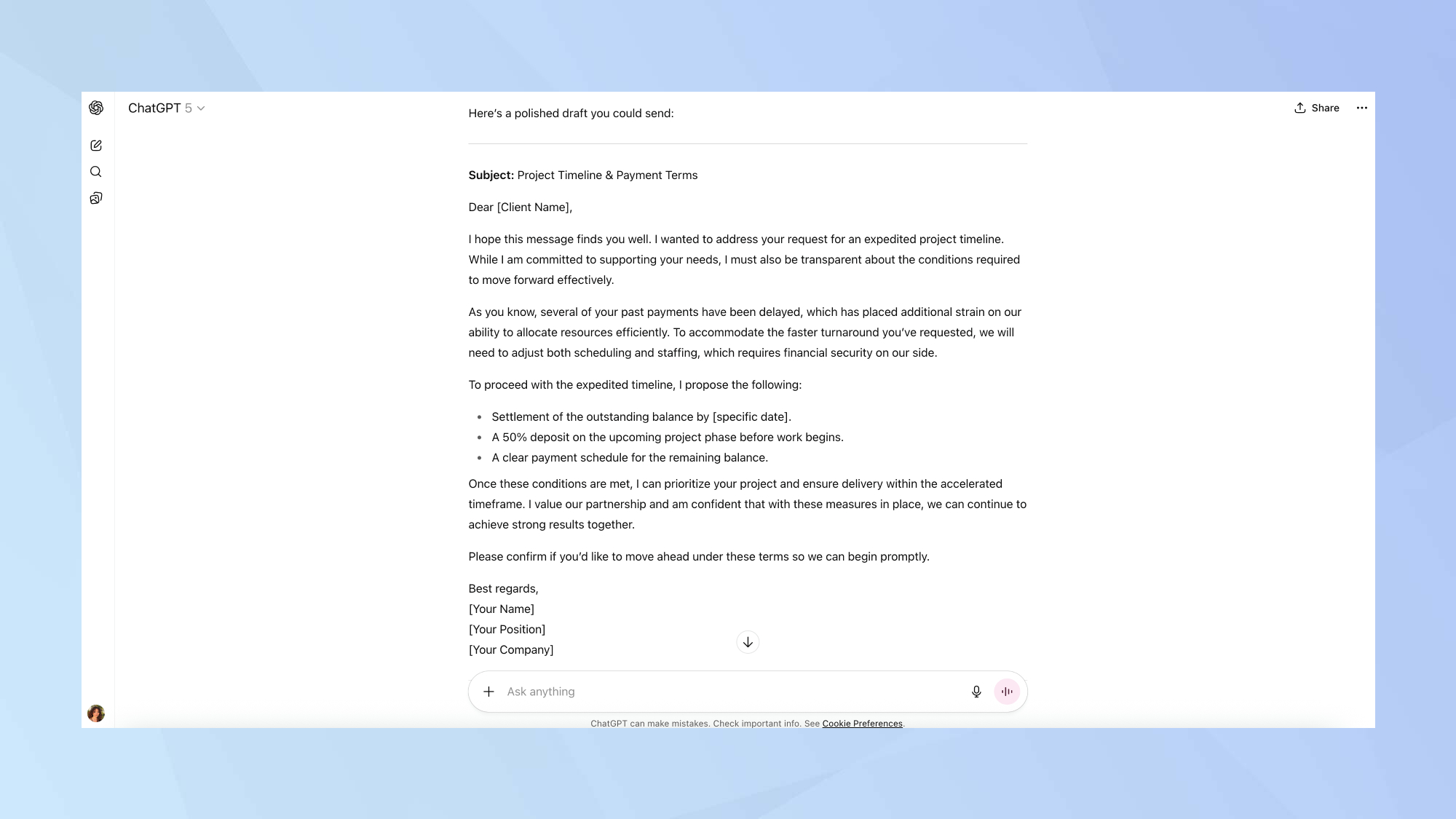 نتائج اختبار الكتابة الاحترافية لـ GPT-5