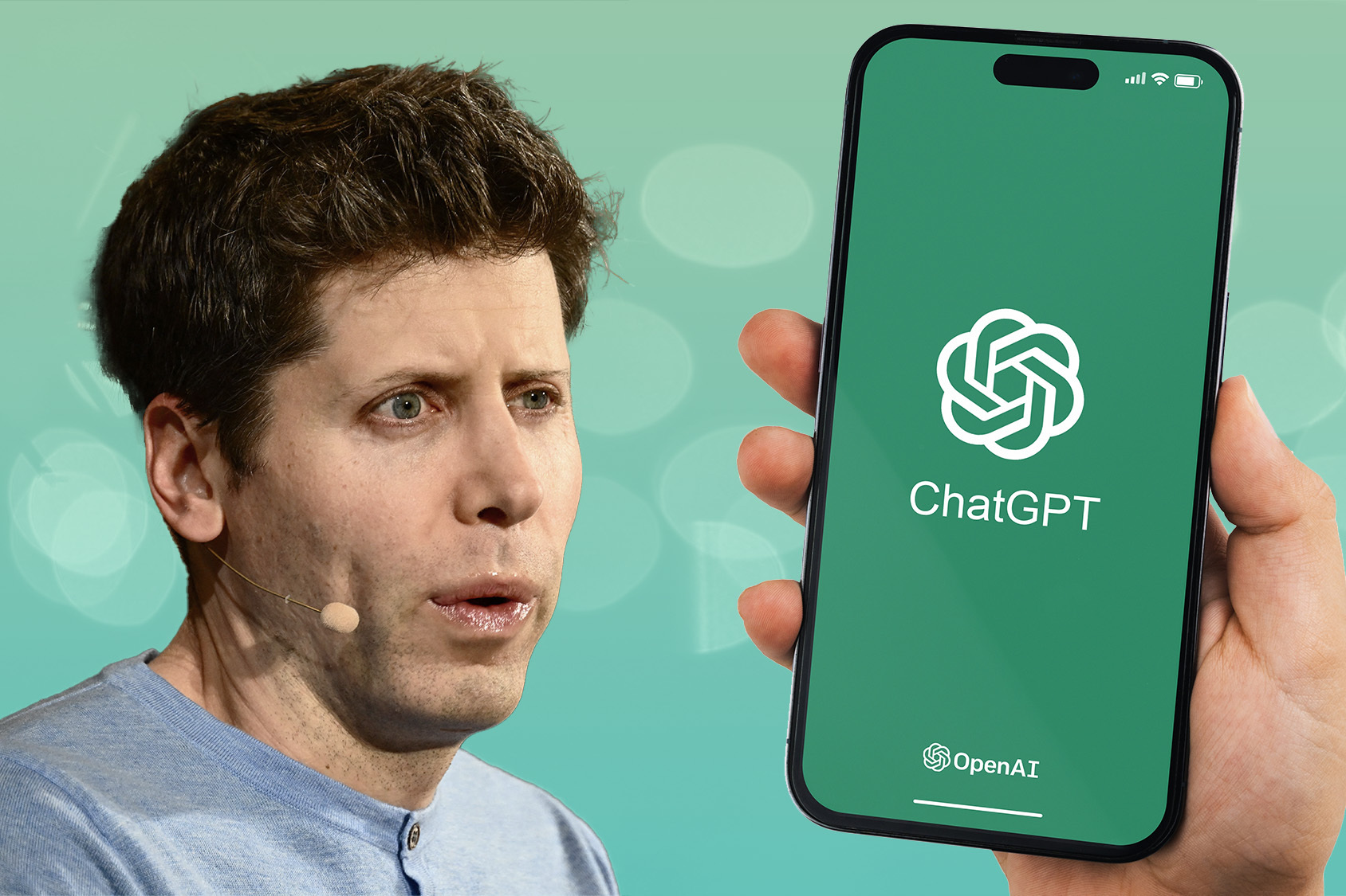 Sam Altman with ChatGPT on phone
