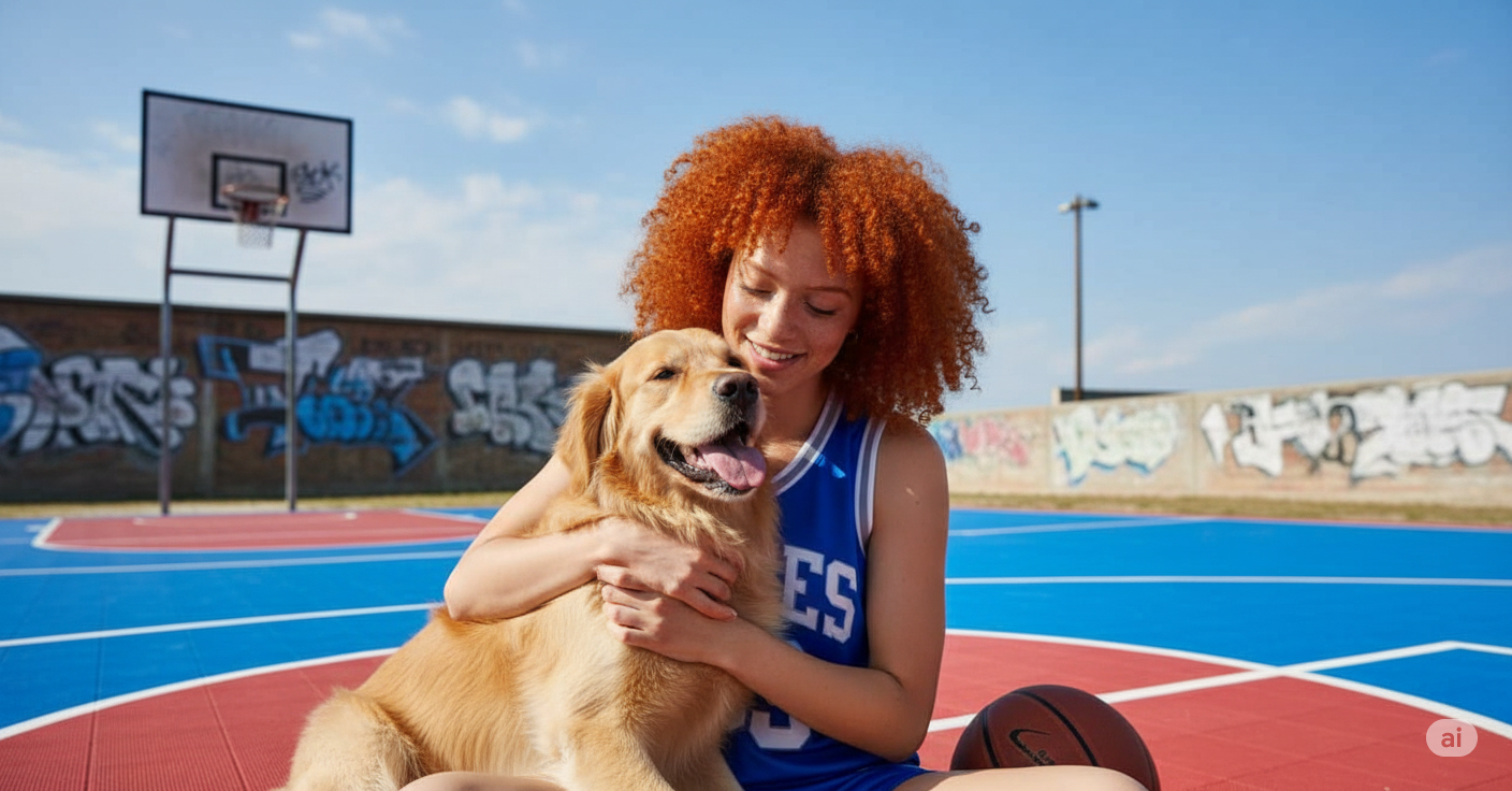 image of a girl and dog