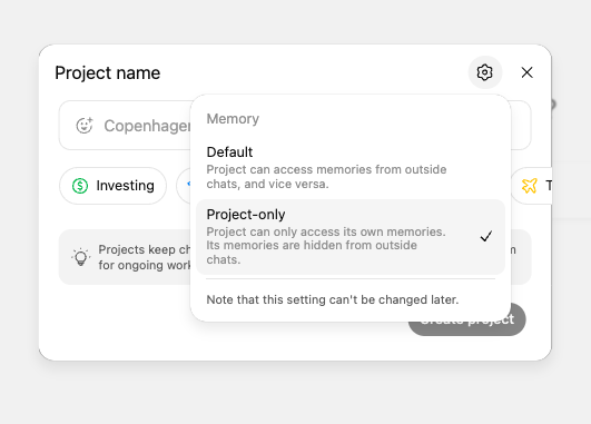 لقطة شاشة لمشاريع ChatGPT