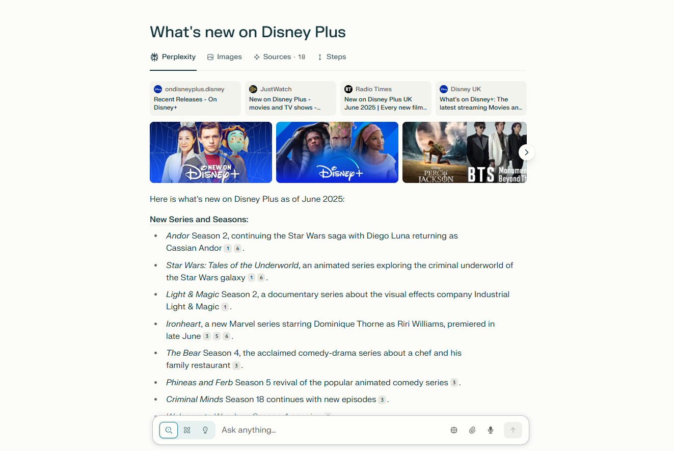لقطة شاشة من Perplexity AI