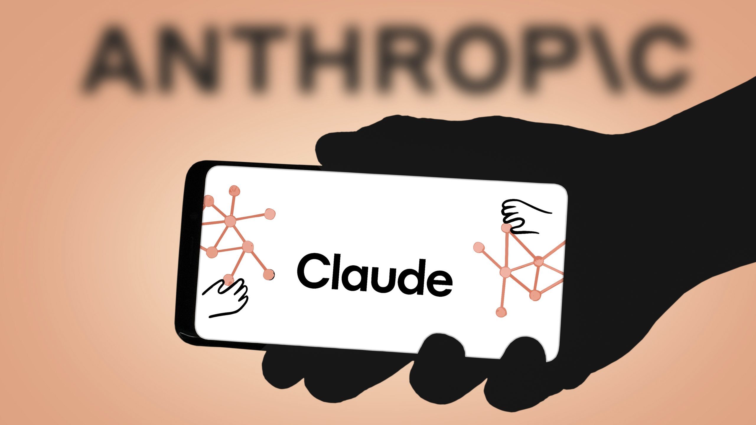 Claude on phone with Anthropic logo in the background