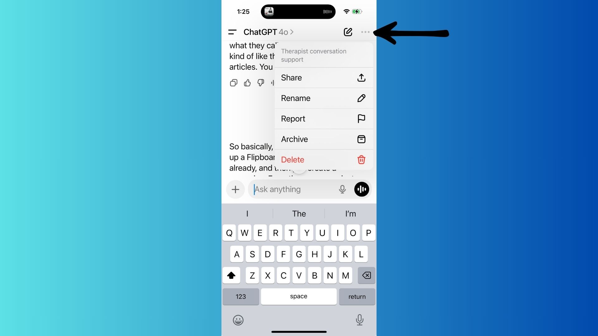 لقطة شاشة من ChatGPT لحذف النصوص