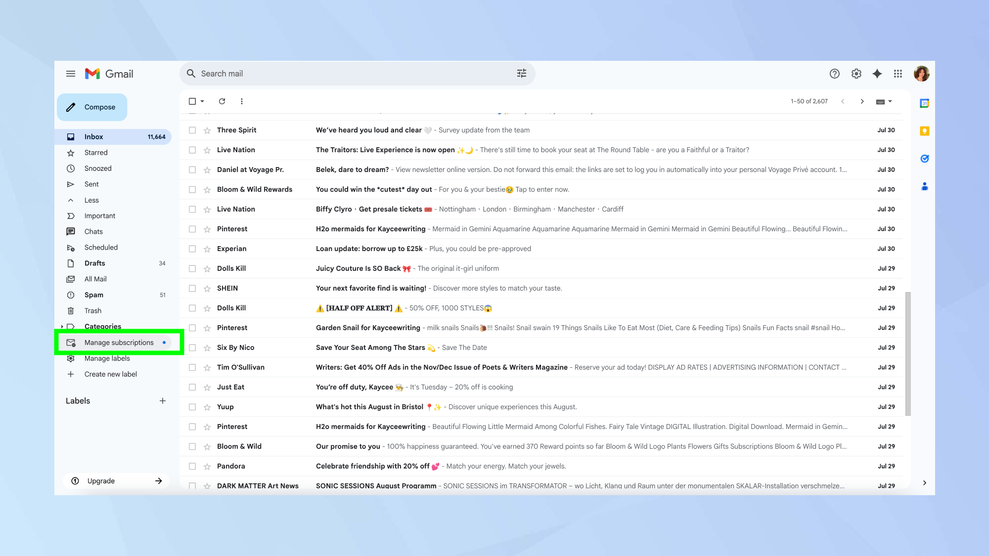 Gmail manage subscriptions