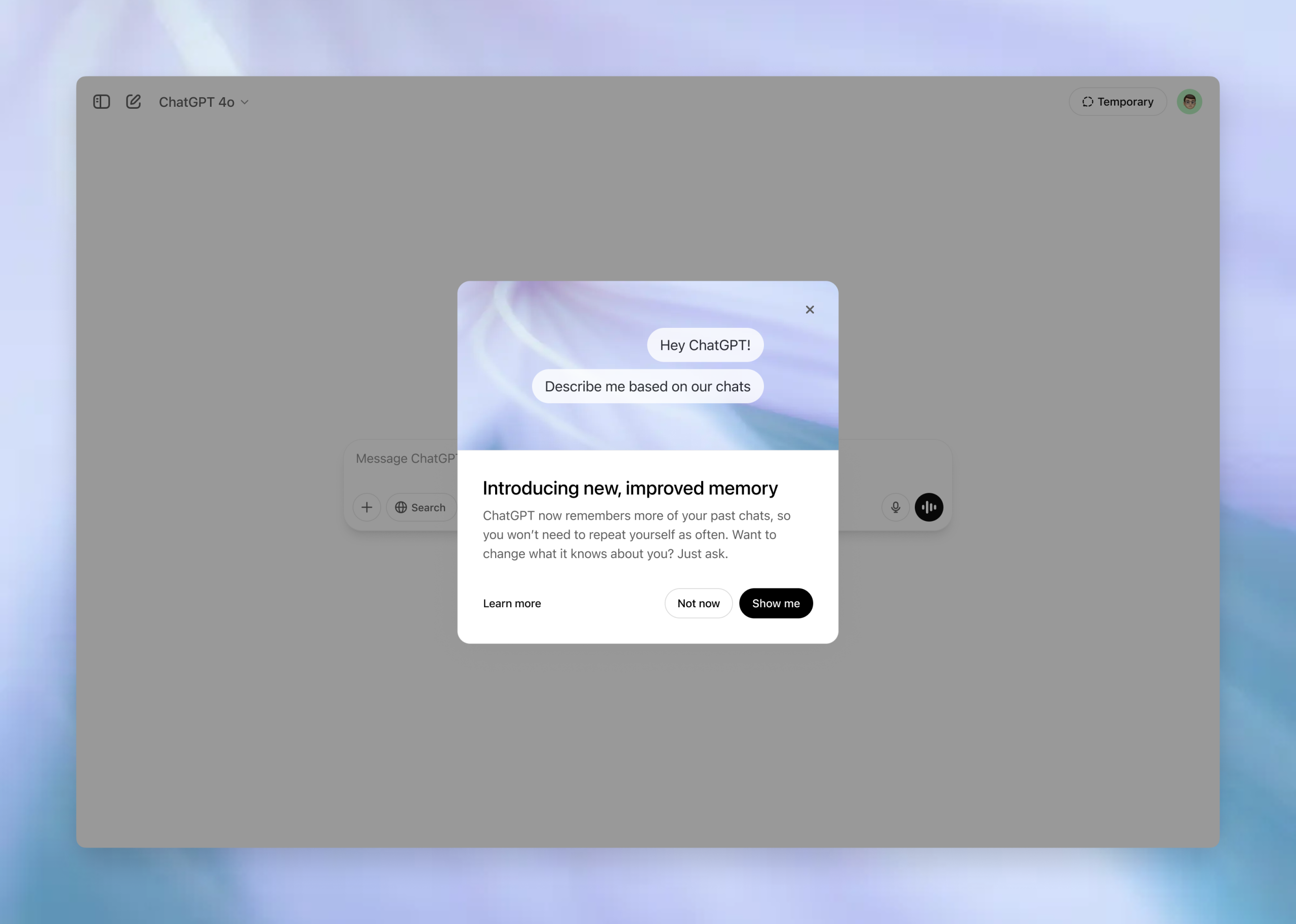 ChatGPT memory notification