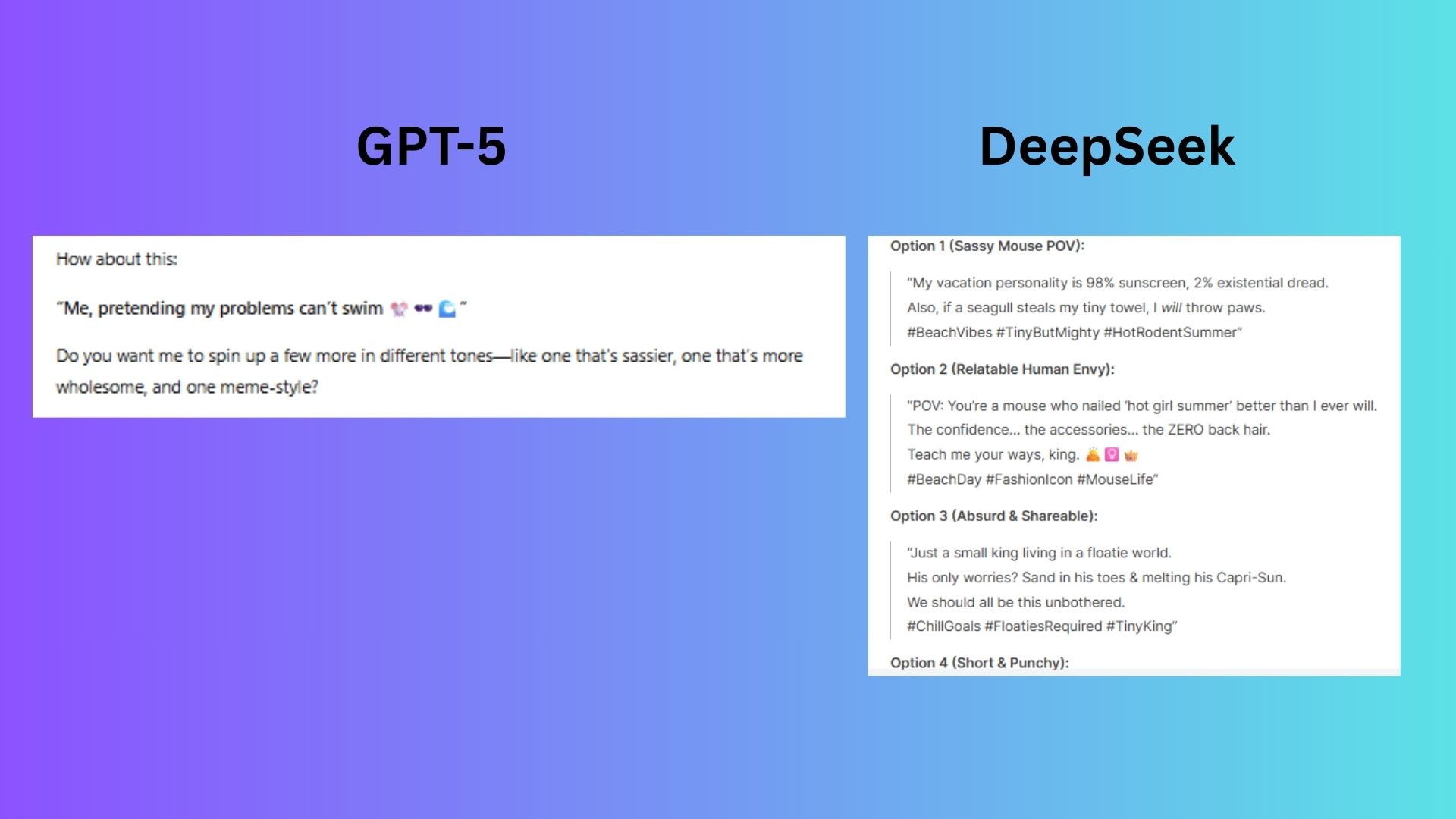 لقطة شاشة لمقارنة GPT-5 و DeepSeek