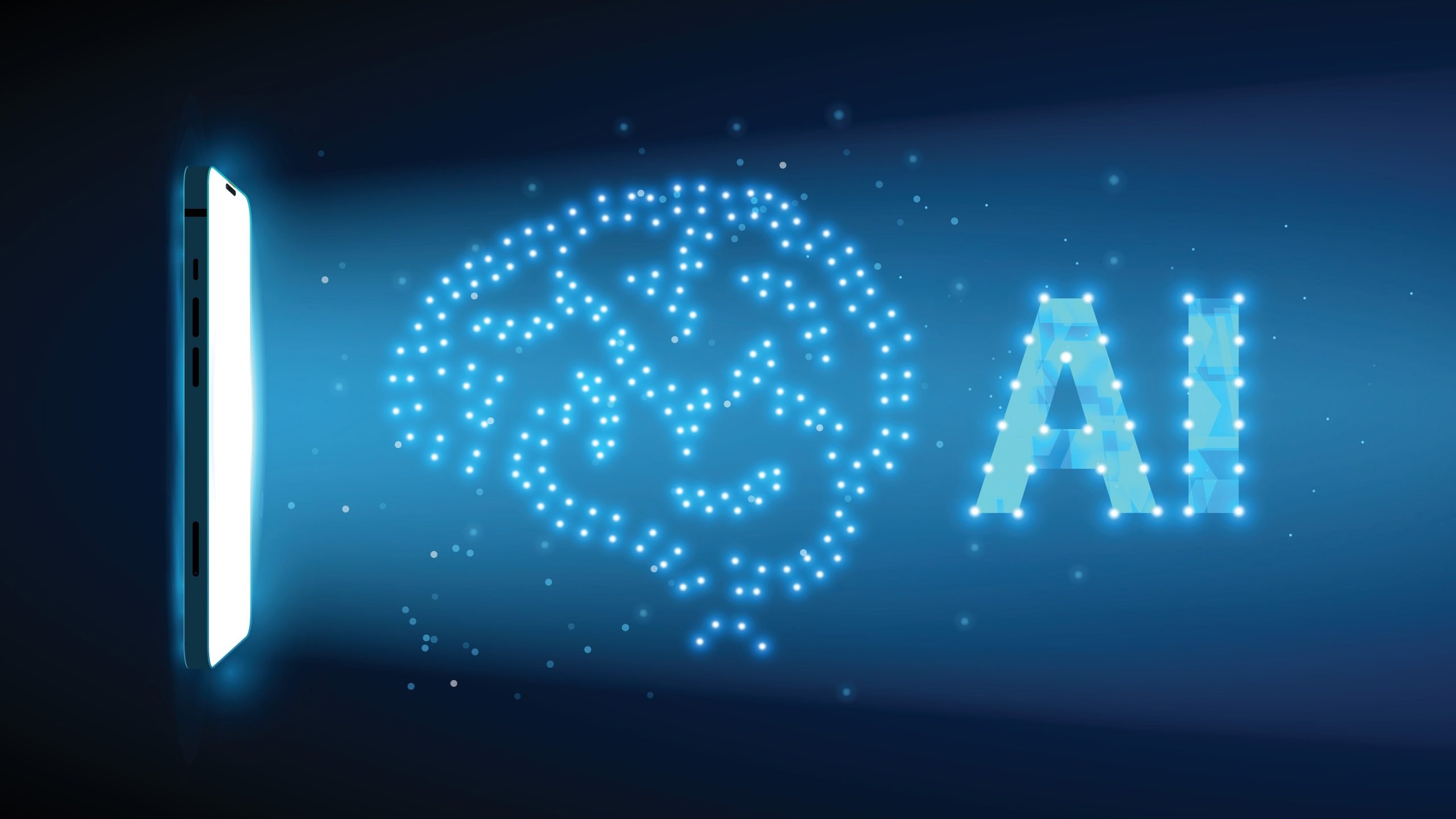 ذكاء اصطناعي &quot;AI&quot; ودماغ متوهج بجوار شاشة هاتف ذكي