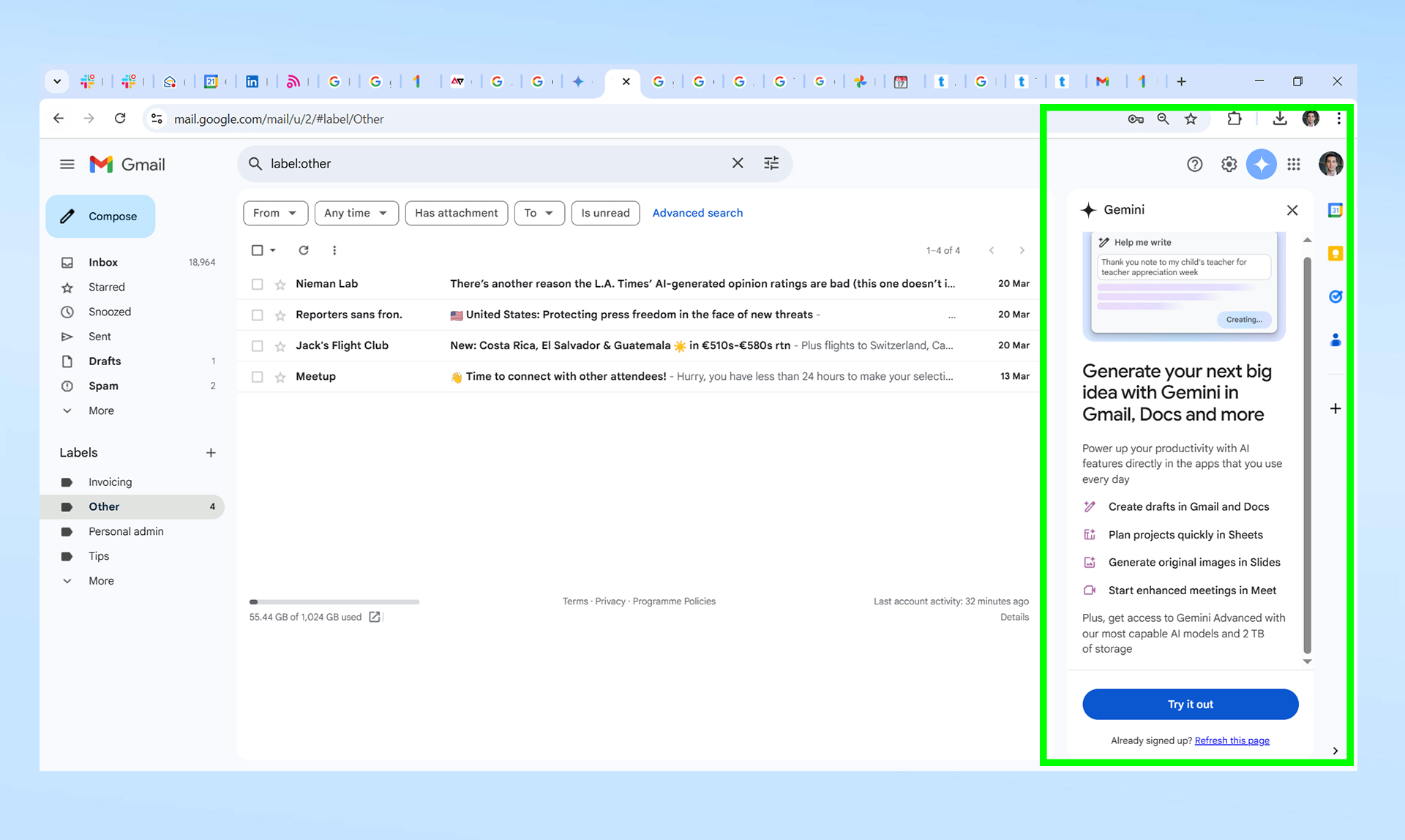 لقطات شاشة لـ Gemini يعمل في Gmail