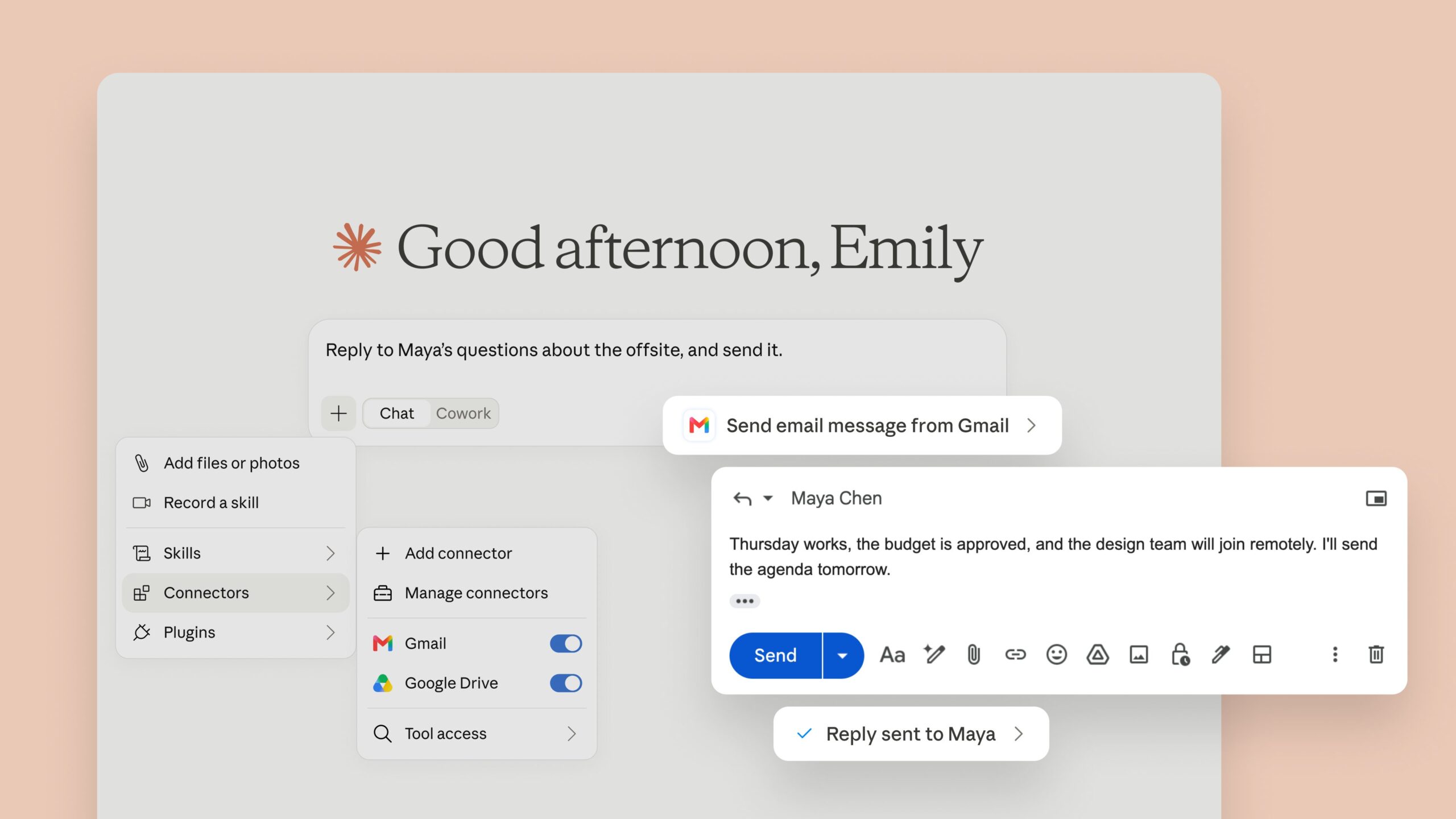 Claude يرسل رسائل Gmail