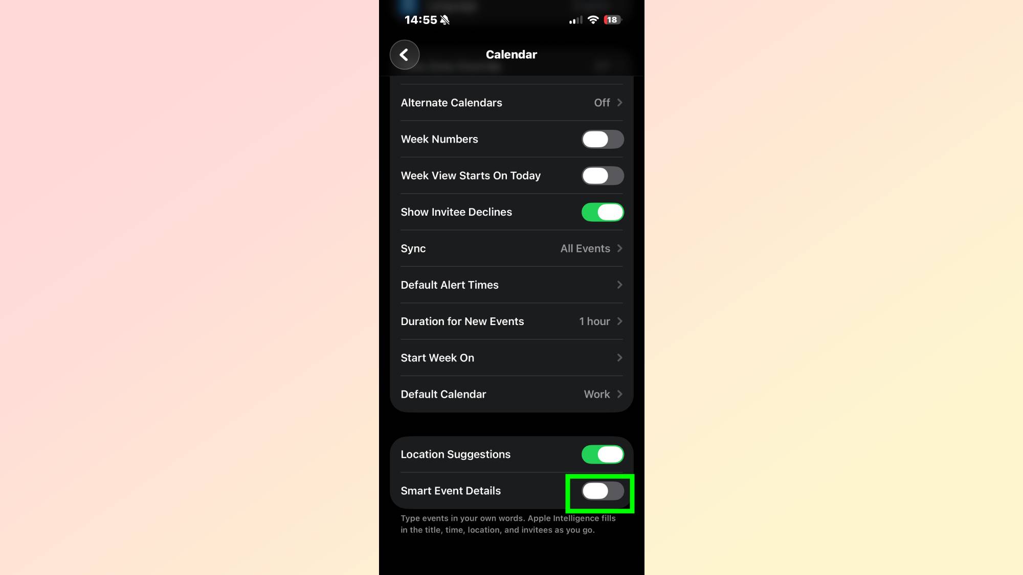 ميزة Smart Event Details في iOS 27 معطلة على iPhone