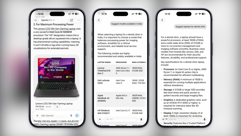مقارنة بين بحث Gemini و Siri AI.