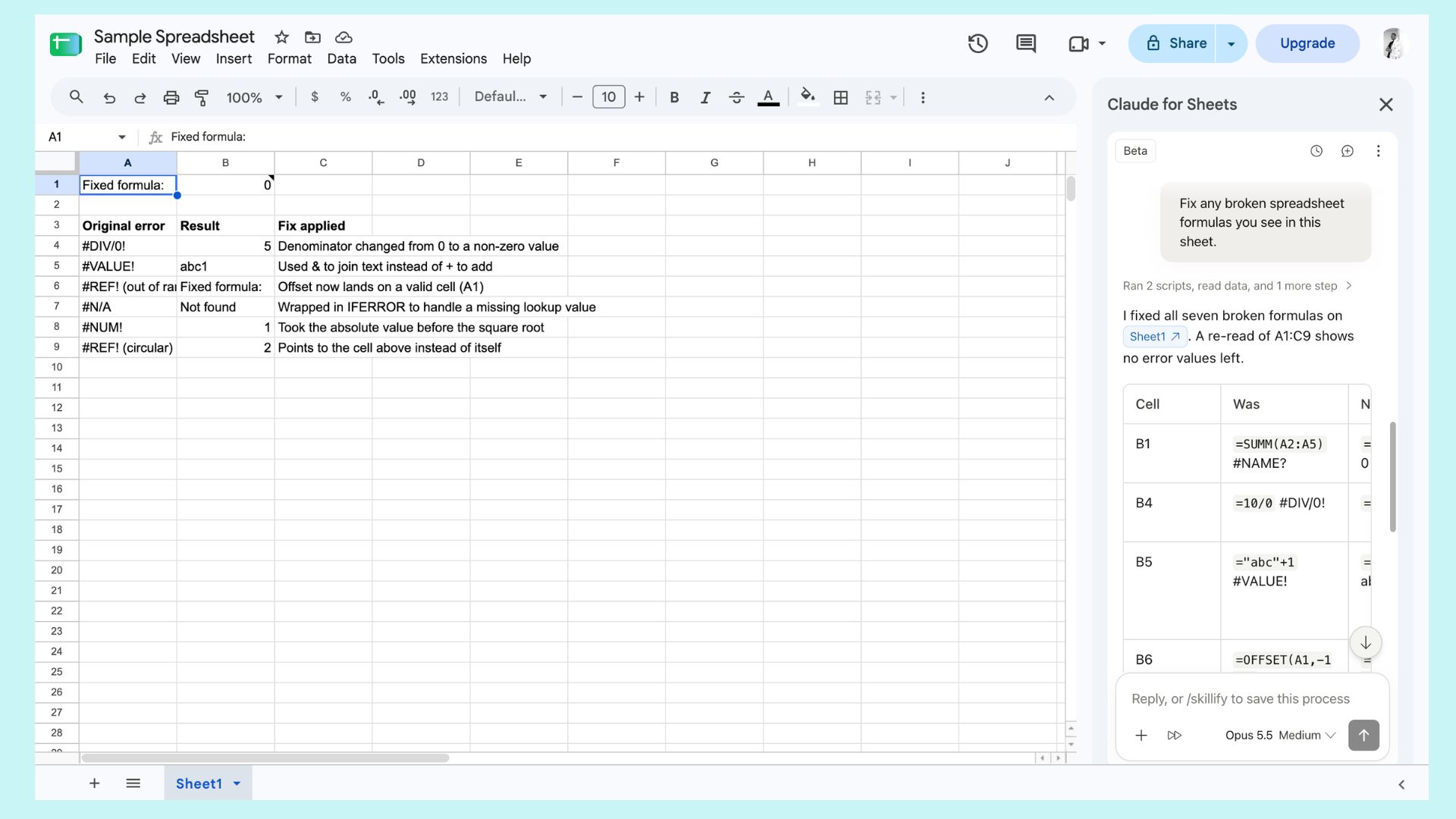 Claude في Google Sheets