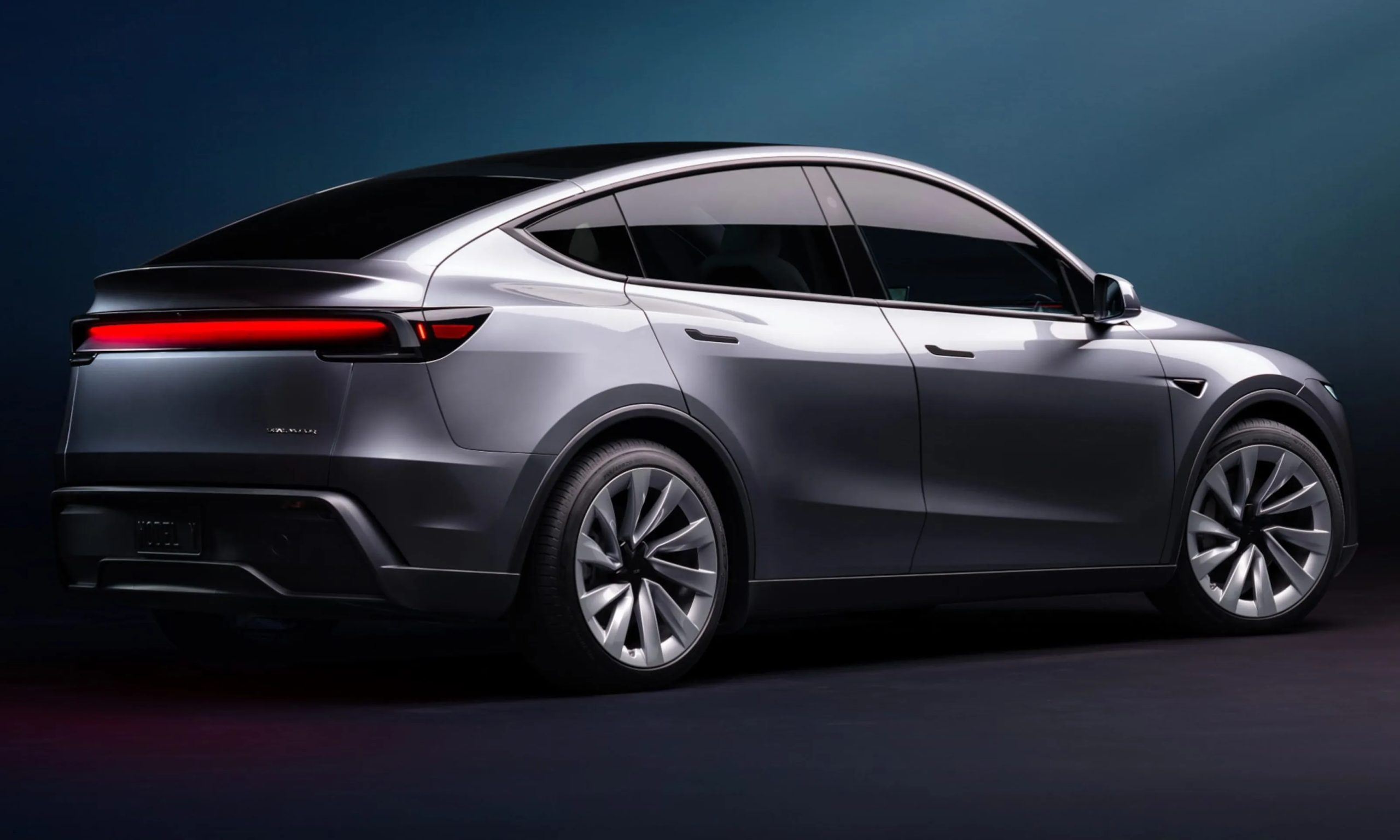 Rear three quarters of the Tesla Model Y Juniper