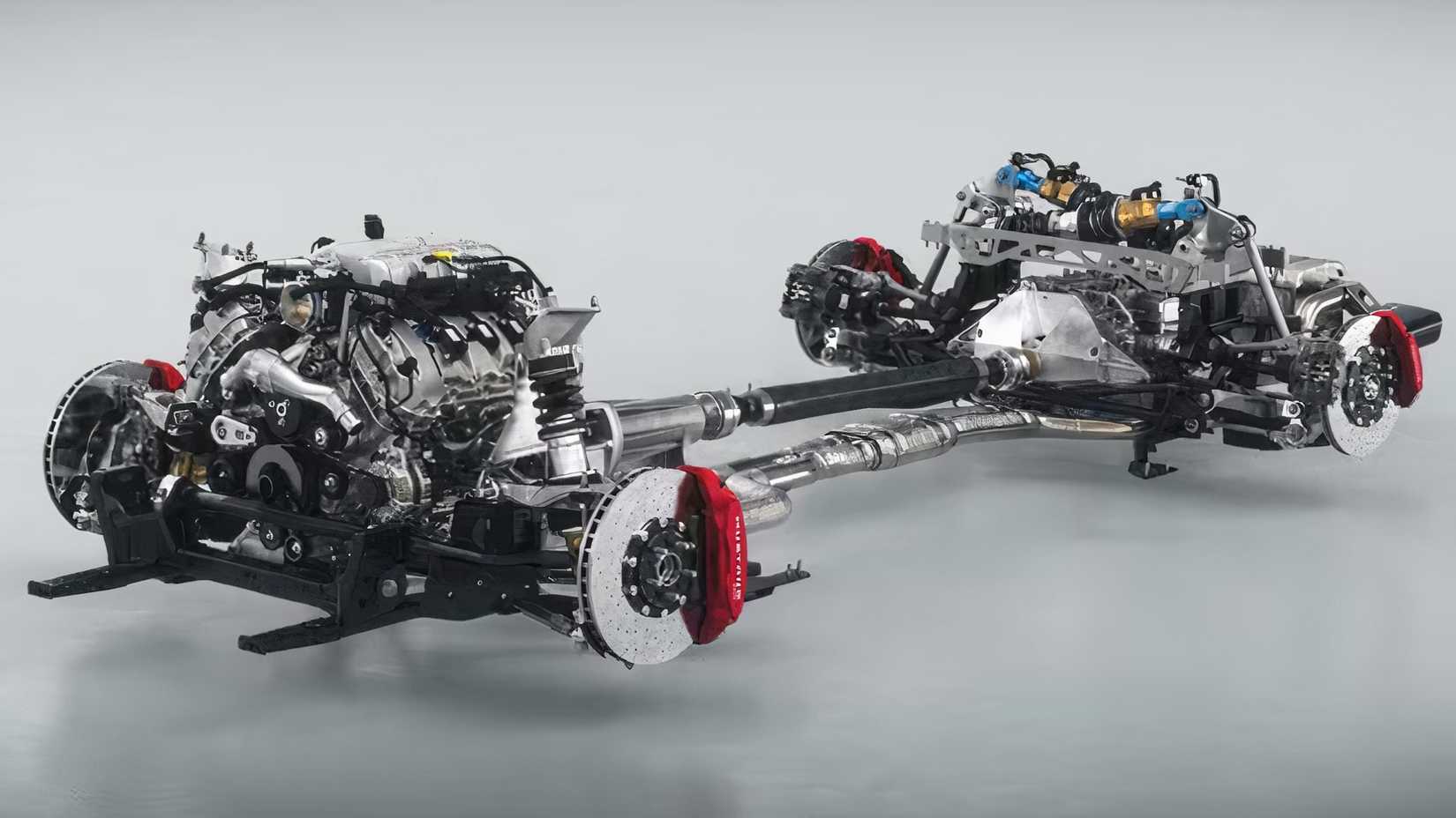 Ford Mustang GTD drivetrain, disassembled render view
