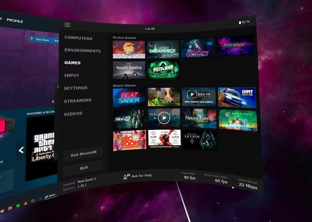 استخدام Virtual Desktop لتشغيل ألعاب Steam على Meta Quest 3