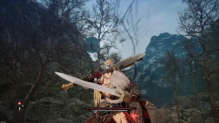 The First Berserker: Khazan blocking with a sword and axe