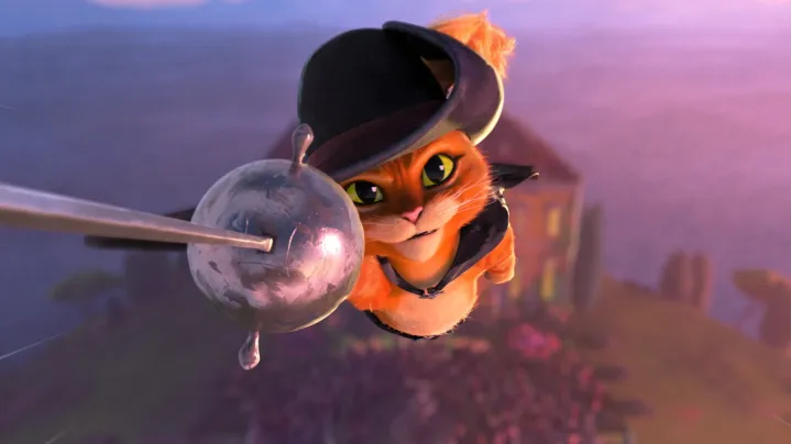 Puss in Boots holds his sword up in Puss in Boots: The Last Wish.