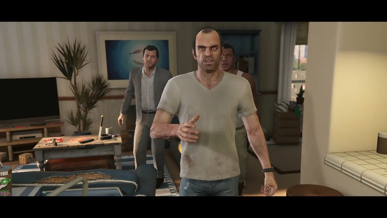 GTA 5 character cheats. A picture of the three protagonists in-game.
