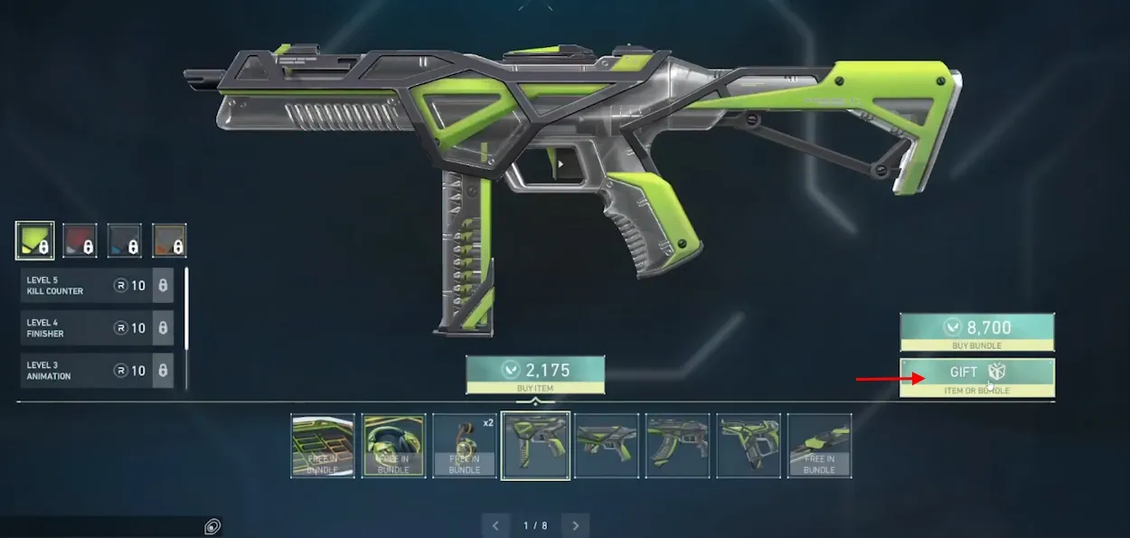 Gift item option in Valorant