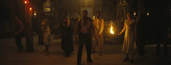 The cast of "Sinners" armed for battle inside the juke joint.