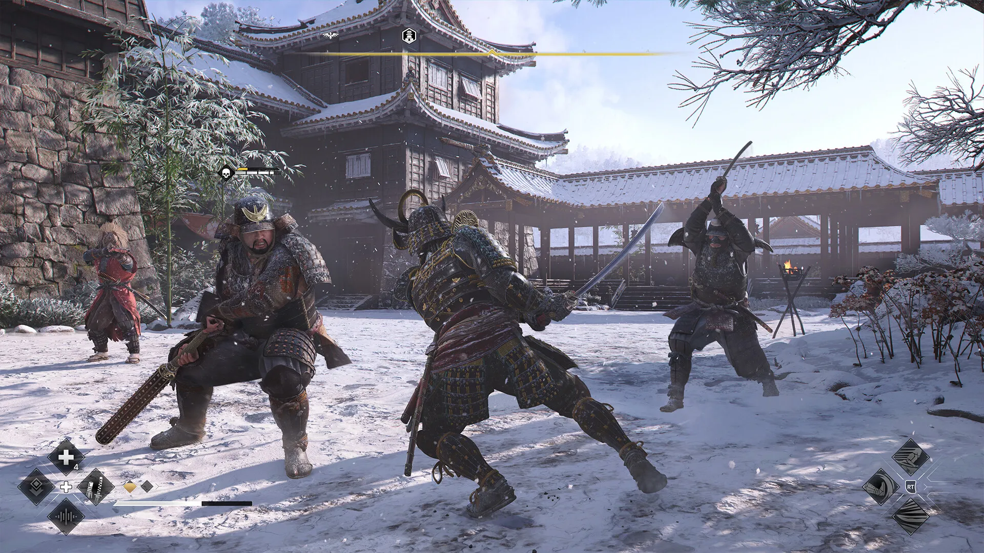Yasuke fighting in the snow in Assassin's Creed Shadows.
