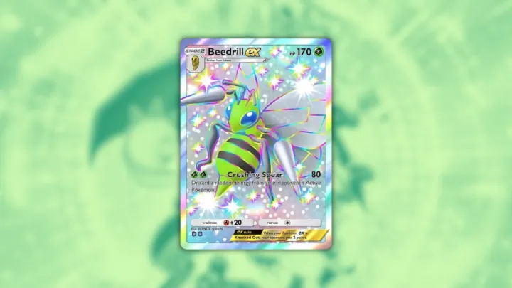 Beedril ex shiny super rare in Pokémon TCG Pocket.