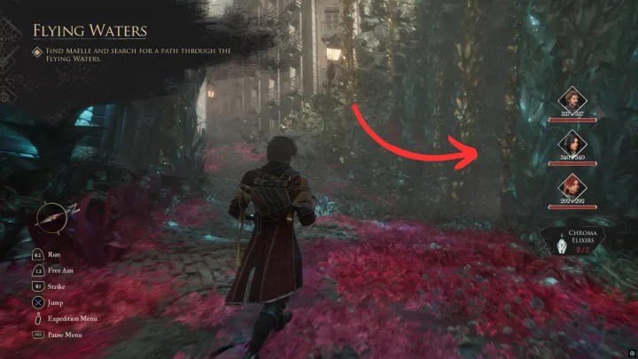 Arrow pointing to a side path in the Flying Waters in Clair Obscur Expedition 33.