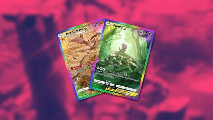 Aerodactyl ex and Mew ex in Pokemon TCG Pocket.