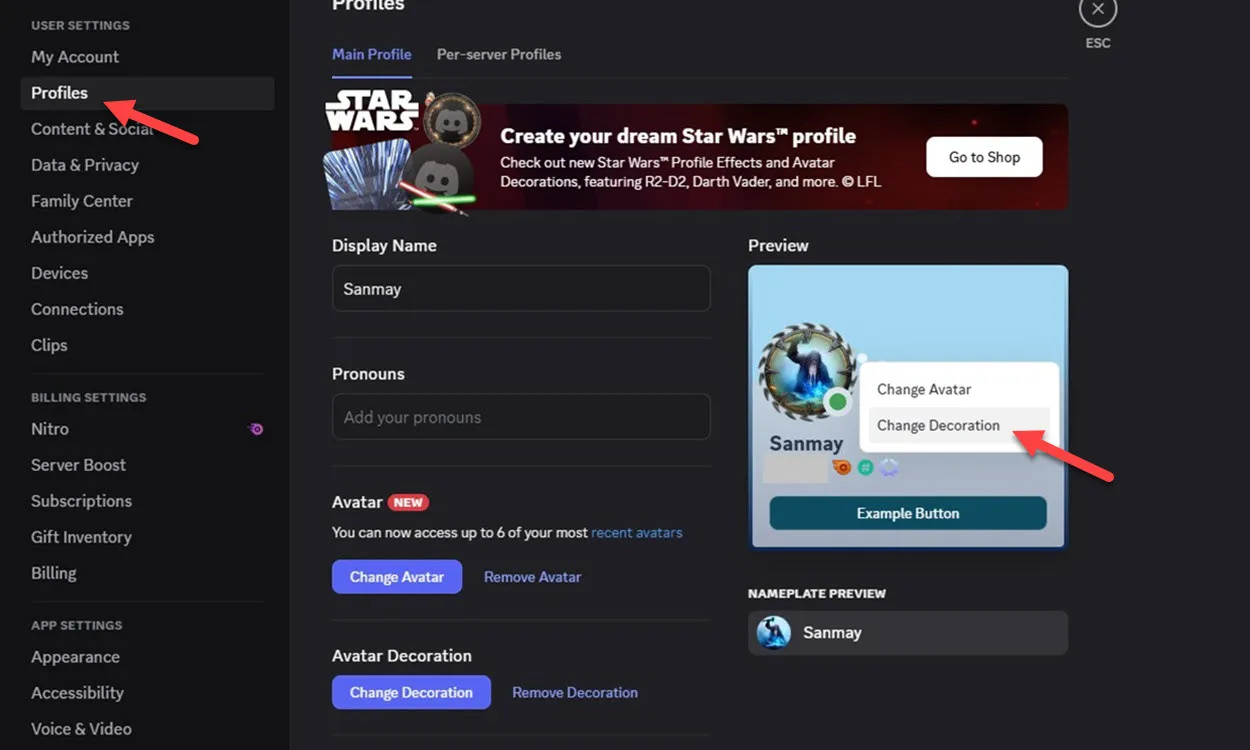 change Discord Profile Decoration