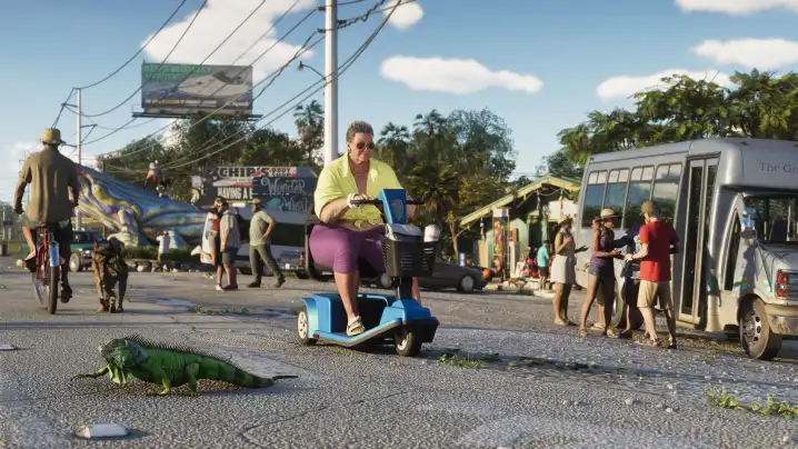 A man rides a scooter in Grand Theft Auto 6.