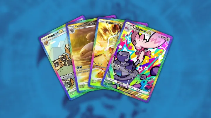 Bibarel ex, Clodsire ex, Pikachu ex, and Tinkaton ex cards in Pokémon TCG Pocket.