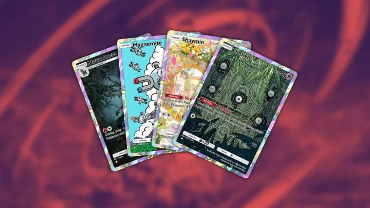 Houndoom, Magnemite, Shaymin, and Unown cards in Pokémon TCG Pocket.