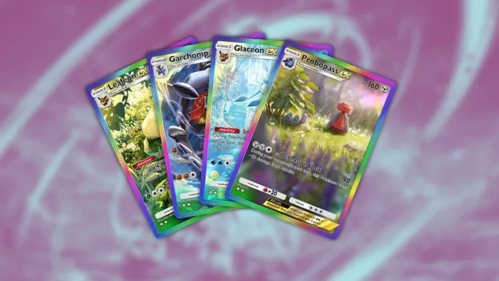 Leafeon, Garchomp, Glaceon, and Probopass cards in Pokémon TCG Pocket.