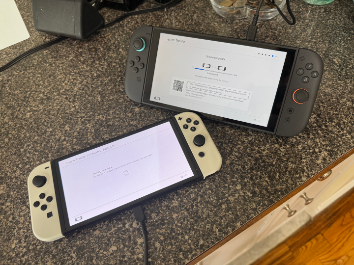 A Switch transferring data to the Switch 2.