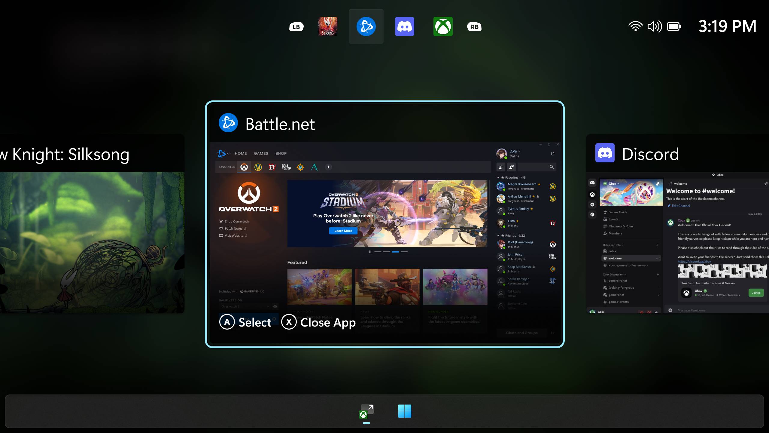 Still of Task Switcher on Xbox UI overlay